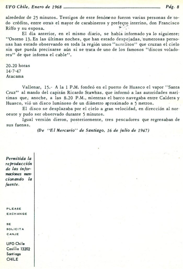 UFO Chile N° 3, page 8, janvier 1968
