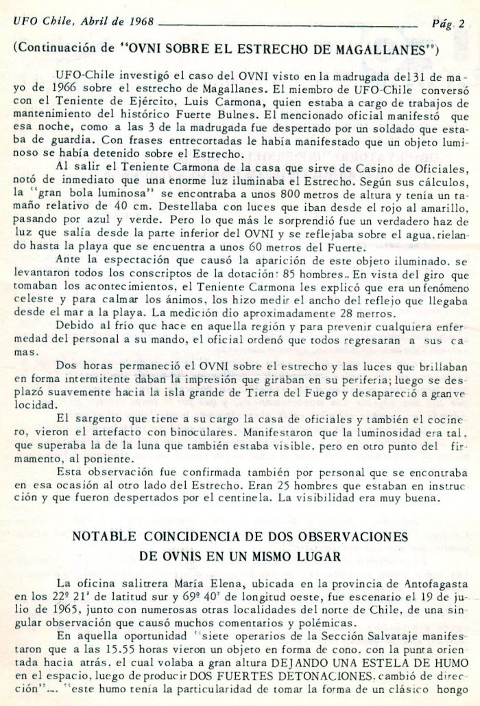 UFO Chile N° 4, page 2, avril 1968